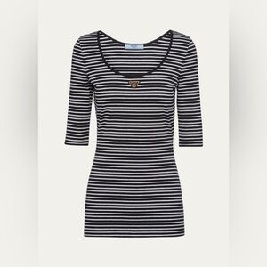 prada  stripe tree quarter sleeve jersey top